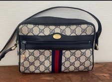 GUCCI Sherry line Navy Crossbody Shoulder Bag GG Supreme PVC Vintage From Japan