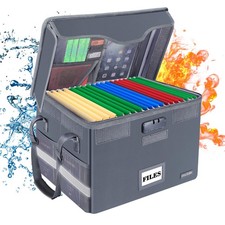 Fireproof Document Box with Lock,File Storage Organizer with Zipper Pockets,C...