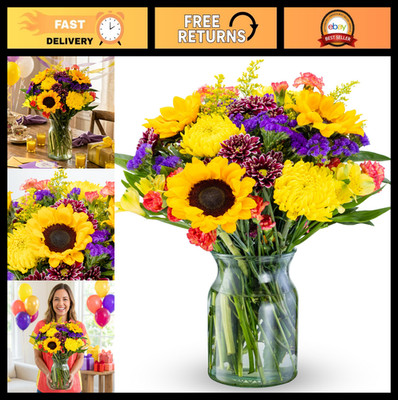 Vibrant Sunflower Bouquet for Birthdays & Get Well - Fresh Flowers with Vase