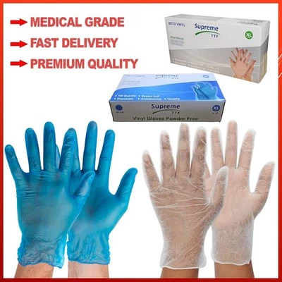 SUPREMETTF 100 Disposable Clear Vinyl Gloves Powder Free Latex Free Food Medical Small - XL