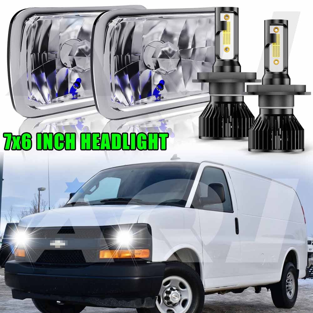 For Chevrolet Express 2500 1996-2017 Pair 7x6 5x7 LED Headlights