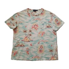 Polo Ralph Lauren Shirt Mens Extra Large Aqua Hawaiian Surfing Bear Hula Girl