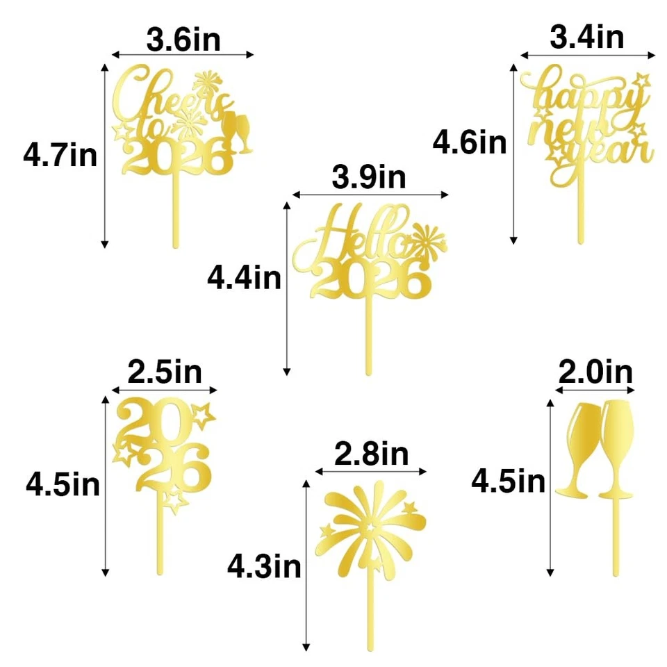 24 Piezas Feliz Año Nuevo Cupcake Topper,-Acrílico Oro 2026 Nochevieja Par... Foto 2 de 4