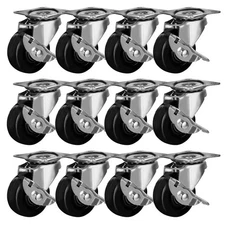 12 Pack 2" Swivel Caster With Brake Wheels Hard Rubber Base w/Top Plate & Bea...
