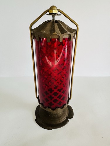 Lampada santuario superiore altare antico con base in bronzo e tappo fumogeno e globo in metallo e plastica