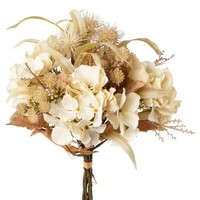 artplants Deko Blumenstrauß Hortensie Kugeldistel Fisma, Creme-Braun, 45Cm