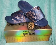 SKECHERS X SNOOP DOGG LOW SLIDER NAVY VELVET PAISLEY 251093 MEN'S SANDALS SZ 10