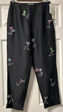S.L.B. Size 4P Silk VTG Black Dress Pants Embroidered Cocktails Drinks Martini