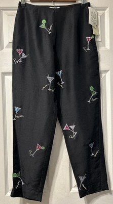 S.L.B. Size 4P Silk VTG  Black Dress Pants Embroidered Cocktails Drinks Martini
