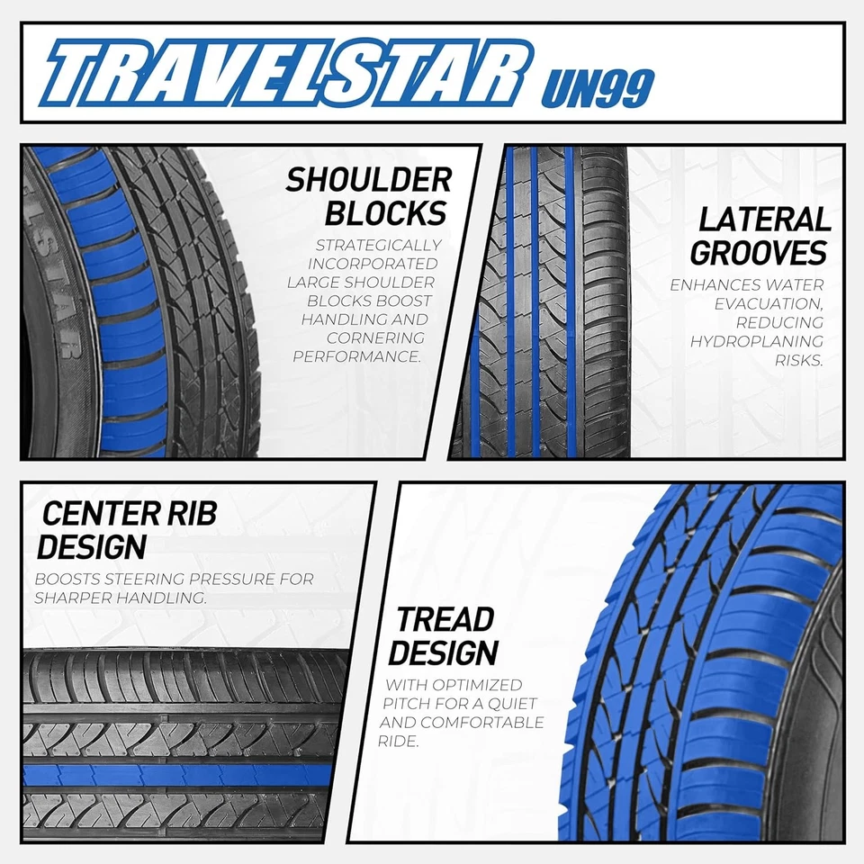 Set of 4 Travelstar UN99 225/60R18 100V A/S All Season Radial Passenger Car Tire - Image 3 of 4