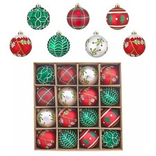 Christmas Ball Ornaments, 16ct Red Green White Shatterproof Christmas Tree De...