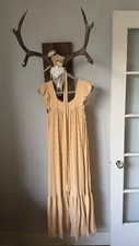 Christy Dawn Maxi Dress Beige Deadstock Ruffle Sleeve Scoop Neck S Woven