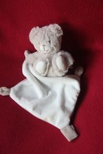 DOUDOU TEX BABY OURS MOUCHOIR BLANC MARRON BEIGE ETAT NEUF