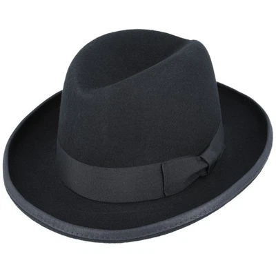 Sombrero Homburg - Negro Nuevo Estilo Ala Ancha Lana Aplastable Fedora Sombrero - Hombres y Mujeres - Imagen 1 de 4