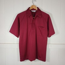 Lily Dache Polo Shirt Mens Medium Burgundy Vintage 70s Metallic Pinstripe BL4