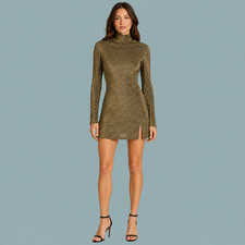 Reformation Size Small S Gold Sparkle Metallic Hermia Mock Long Sleeve Dress NEW