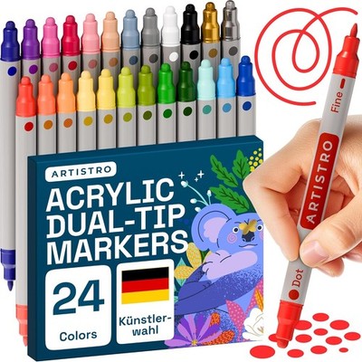 24 Acrylstifte für Steine Wasserfest mit Doppelspitze (Feine Spitze 1mm + 