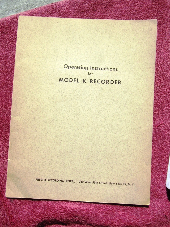 Инструкции по эксплуатации PRESTO RECORD CUTTER для MODEL K RECORDER Recording Corp - Изображение 2 из 4