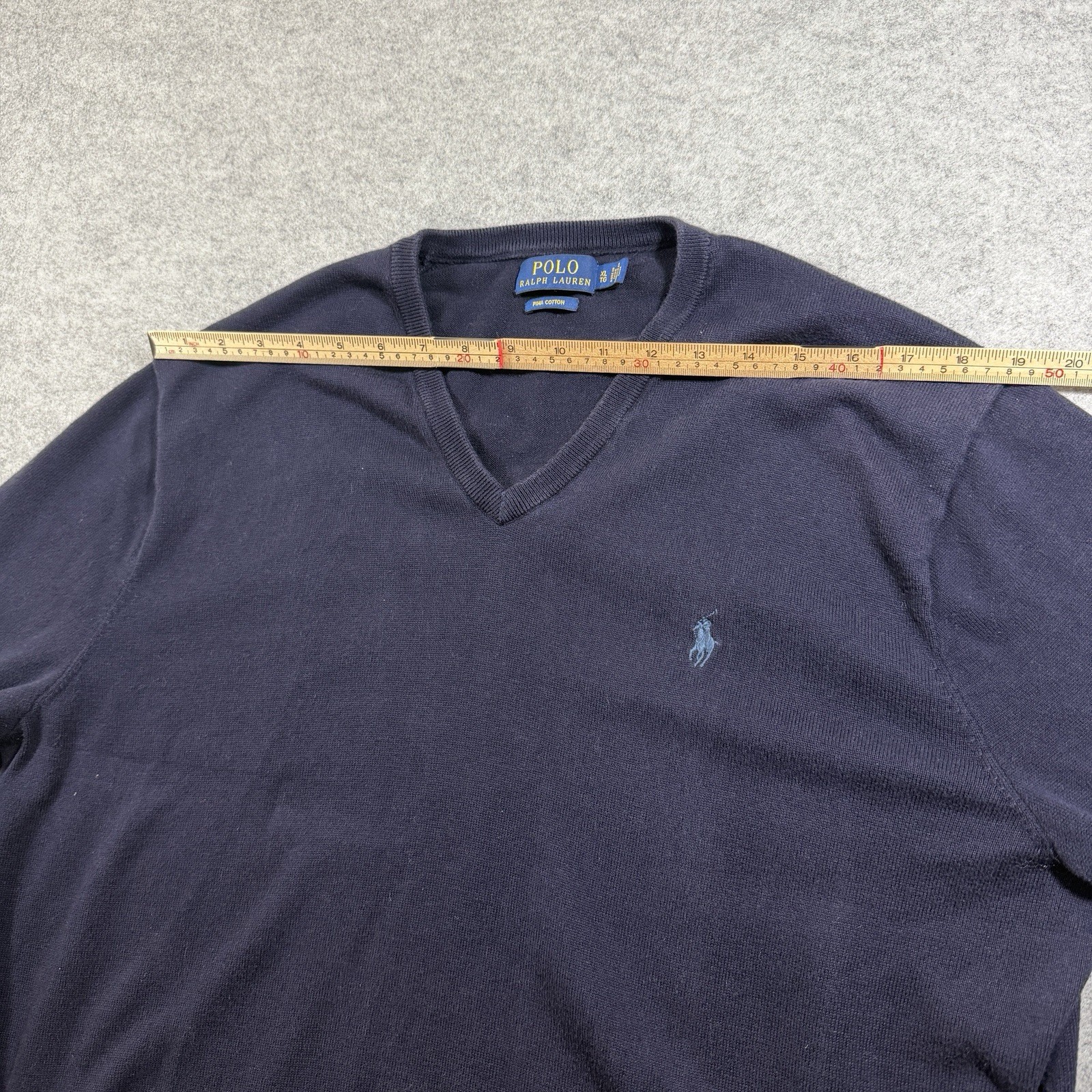 Polo Ralph Lauren Pima Cotton Sweater Mens XL Navy Blue V Neck Preppy Classic thumbnail 9