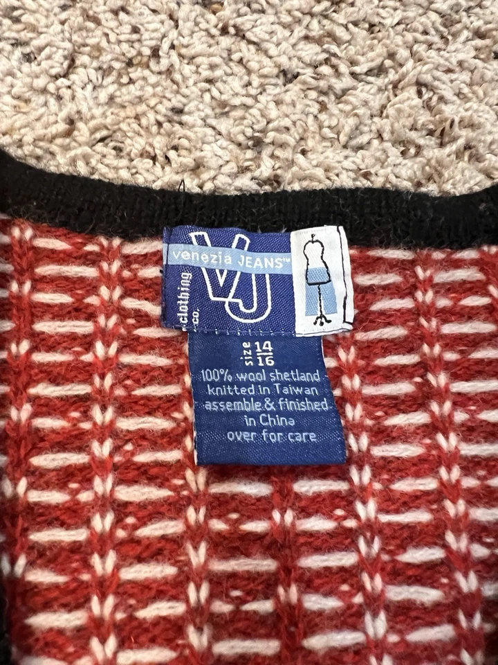 Cárdigan Venezia Jeans Para Mujer’s L Cremallera 100% Lana Shetland Fair Isle Nórdico Foto 2 de 4