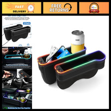 RGB Color Changing LED Car Seat Gap Filler Organizer with Cup Holders USB Char