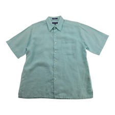 Alan Flusser Men's Aqua Blue 100% Linen Button Up Shirt Size Large