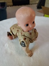 Vintage Celluloid Baby Crawls Wind-Up Japan Toy 1940s Tested Works Great Collect