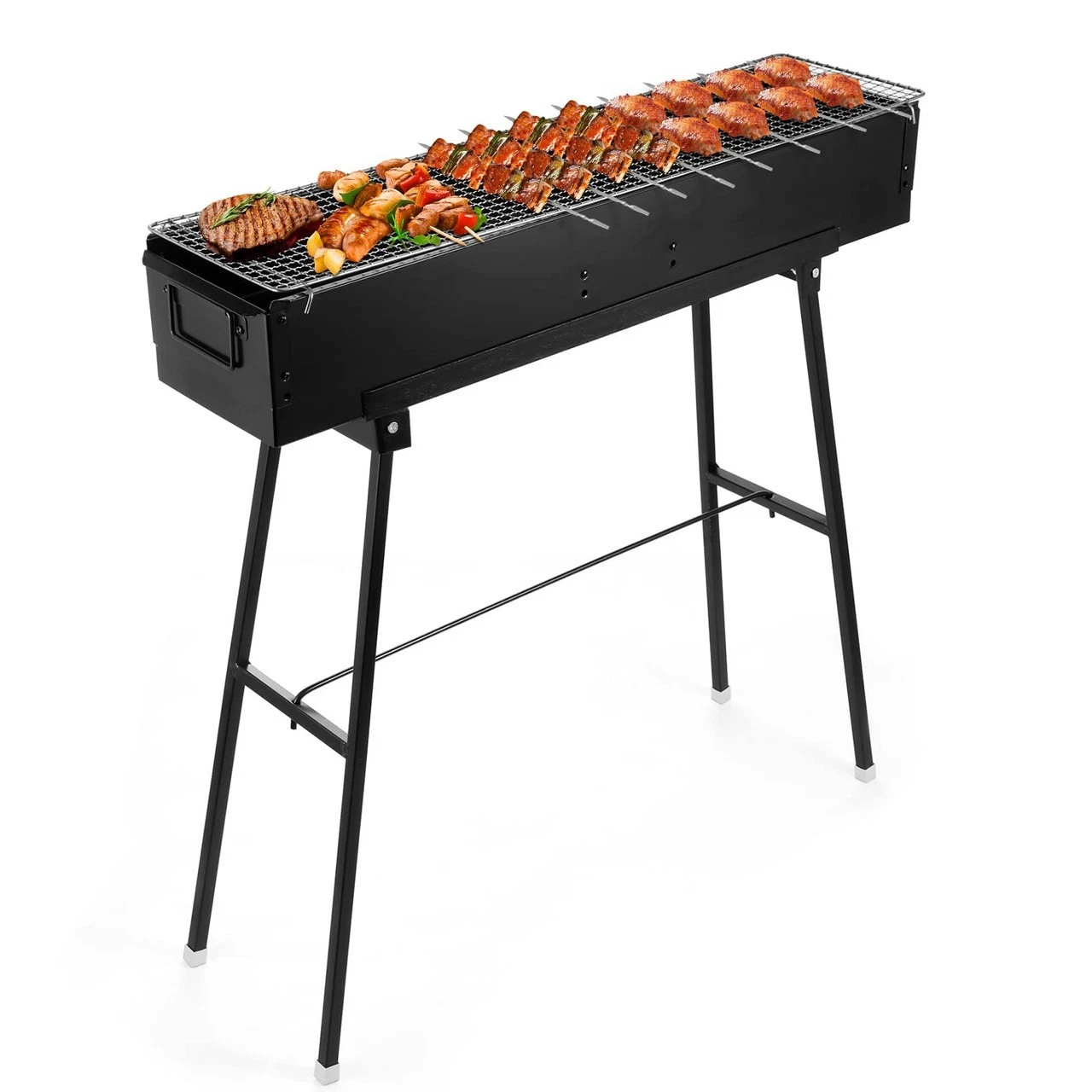 IRONWALLS Portable Charcoal Grill 32 Inch, Black Folding Stainless Steel Barbecu