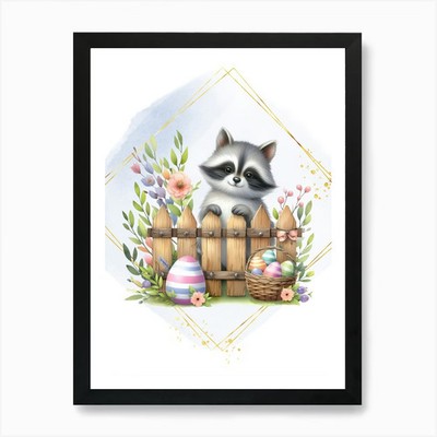 Ostern Waschbär 1 Kunstdruck gerahmt Wandbild Poster Leinwanddruck Bild