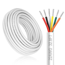 22 Gauge 6 Conductor Electrical Wire, 32.8FT White Stranded Low Voltage 22/6 ...