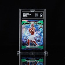 JAYDEN DANIELS 2024 Panini Prizm FIREWORKS GREEN PRIZM ROOKIE RC TAG 10 GEM MINT