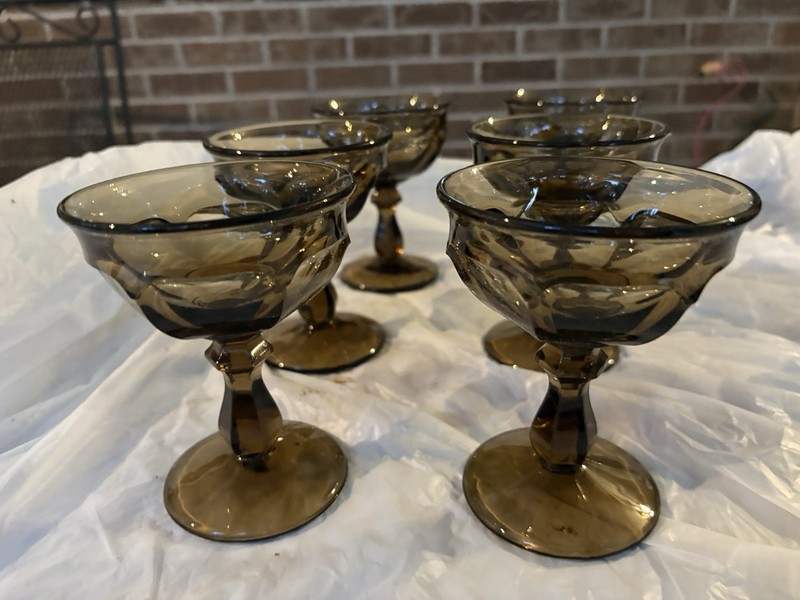 Set Of 6. Old Williamsburg Brown" Champagne Coupes / Dessert Cups / Sherbet Set