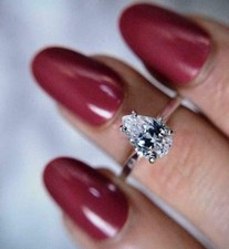 Pear Cut 1.50Ct Diamond Solitaire Engagement Ring 14k White Gold Finish Size L