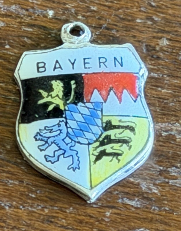 Vintage 800 Silver Bayern Bavaria Germany Coat Of Arms Enamel Shield Charm