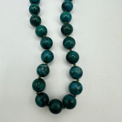 Vintage hand knotted teal imperial jasper beads triple strand beaded necklace - Picture 6 of 6