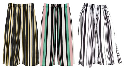 New Women Ladies Stripe Strippey Wide Leg Trousers Attractive Colours 8-26