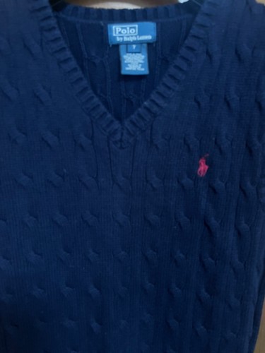Ralph Lauren Sweater vest Navy blue red polo boy sz 7 TA - Picture 2 of 4