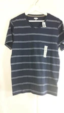 Old Navy Men's Small V-Neck Striped Navy Blue Royal &White Short Sleeve T- Shirt