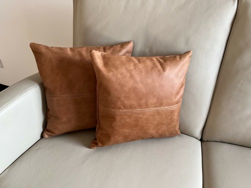 2 Sofakissen 40x40cm antik cognac echt Leder Vintageleder Used Look Zierkissen - Bild 2 von 2