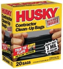 HUSKY CONTRACTOR CLEAN-UP BAGS 3 MIL 42 GALLON 20 PACK BLACK FAST SHIP 2199818