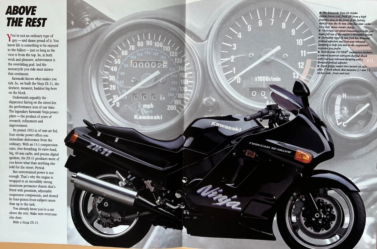 1993 Kawasaki ZX1100-C4 4-page fold-out brochure-literature