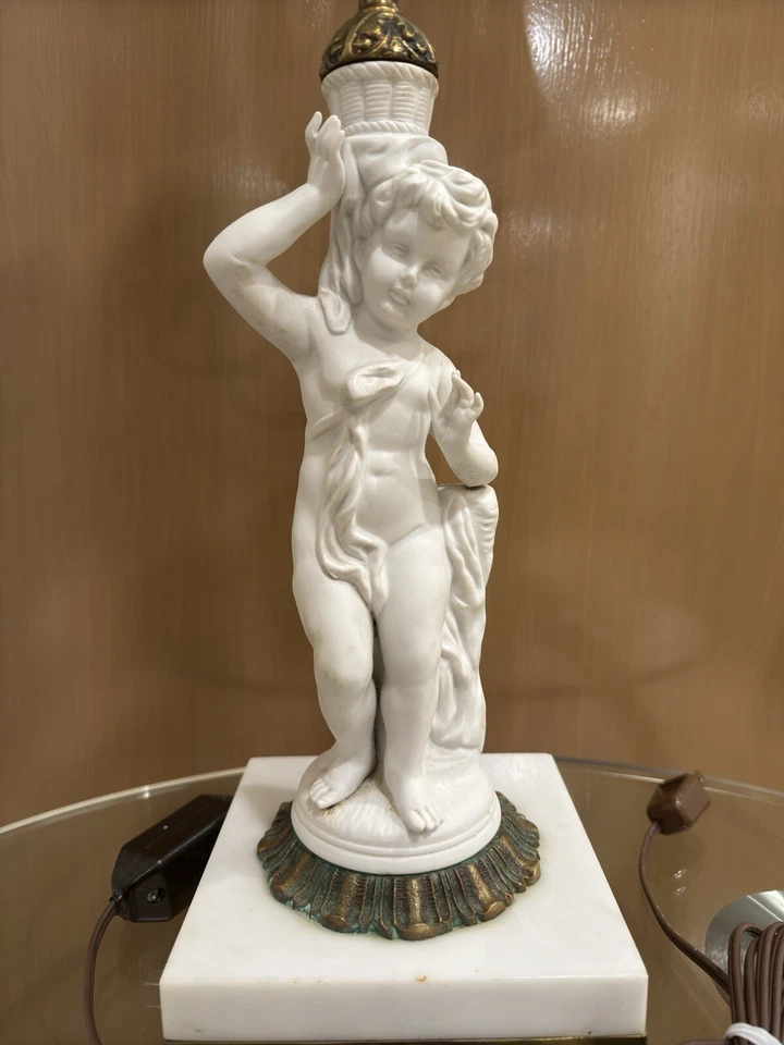 Antique Bisque Table Lamp with Bronze French Ormolu Style Made in Spain - Image 3 of 4