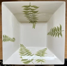 Pottery Barn Fern Design Large Deep 14" Square Ceramic Serving Bowl