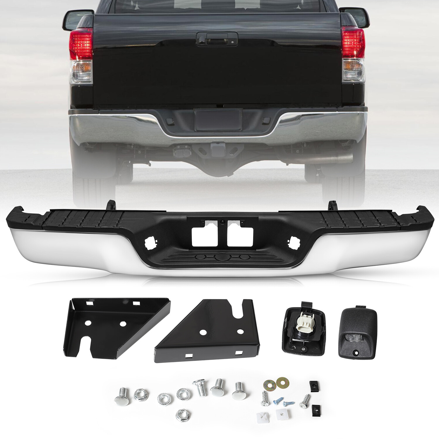 Rear Step Bumper Assembly For 2007-2013 Toyota Tundra Chrome  W/o Sensor Holes