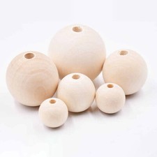 Natural Round Wooden Beads Balls Untreated Plain Wood With Hole 2mm 3mm - 10mm