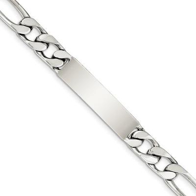 Platinum Sterling Silver Figaro Link Design ID Name Bracelet Free Engraving Gift