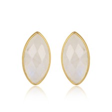 Natural Moonstone Gold Plated 925 Silver Stud Earrings Gemstone Jewelry