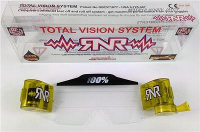 100 % PROZENT TVS TOTAL VISION SYSTEM MOTOCROSSBRILLE RNR gelb Abrollschutz