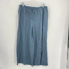 Grade & Gather Long Line Linen Pant Large blue Wide Leg Drawstring Lagenlook