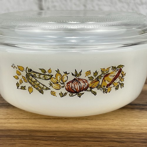 Cazuela vintage Anchor Hocking Fire King impresión cosecha tapa 12 oz #472 - Imagen 2 de 14